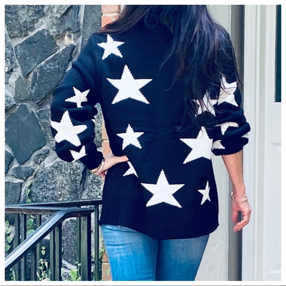 FALL MUST HAVE BLACK V NECK STAR SWEATER - Picture 15 of 15